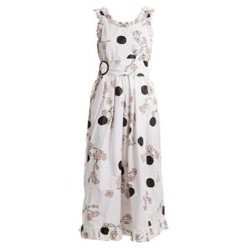 Ruffle-trimmed polka dot-print cotton dress
