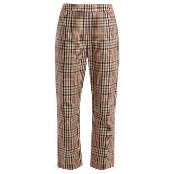 High-rise straight-leg checked cotton trousers