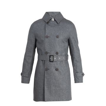 Double-breasted linen trench coat