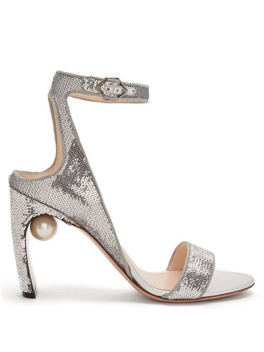 Lola faux-pearl sequin-embellished sandals展示图