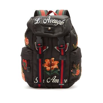 Floral-appliqué techno-canvas backpack