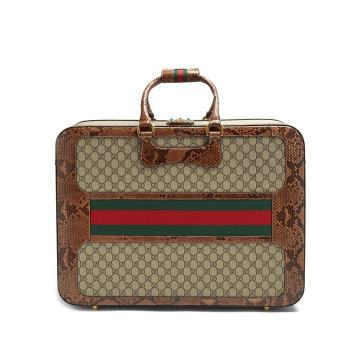 GG Supreme python-trimmed canvas suitcase