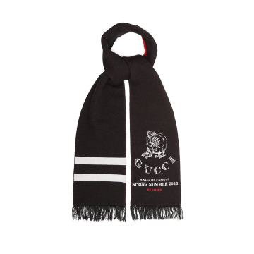 Dragon and logo-jacquard wool scarf