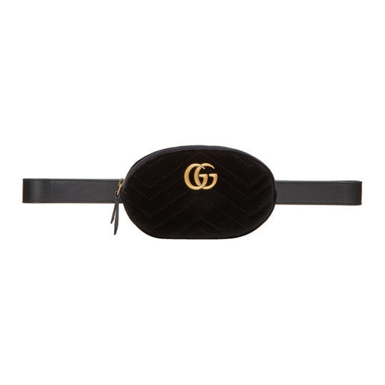 Black Velvet Quilted GG Marmont Belt Bag展示图