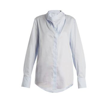 Draped-neck cotton-poplin shirt