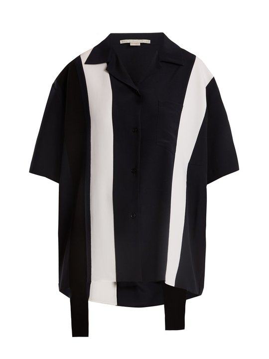 Notch-lapel striped-panel silk shirt展示图