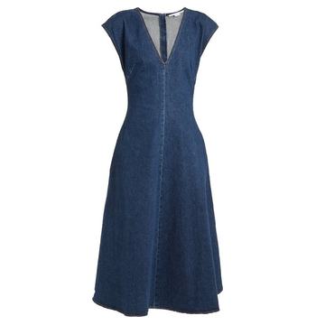 Ella V-neck fluted denim dress