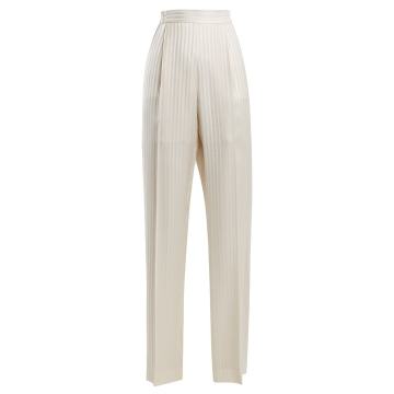 High-rise striped-jacquard silk-satin trousers
