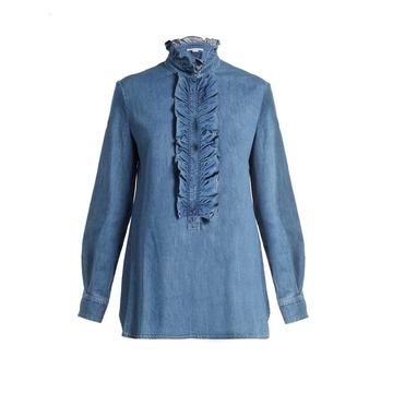 Ina ruffled-trimmed denim shirt