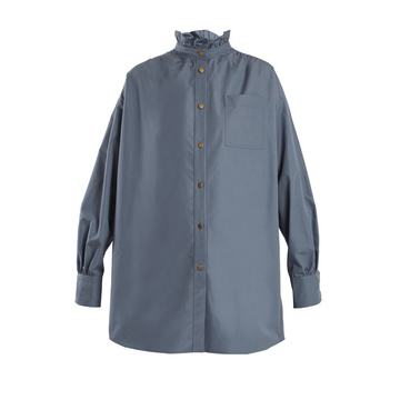 Ruffled-neck cotton-poplin shirt