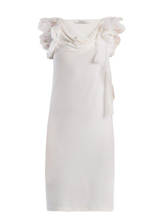 Ruffle-trimmed cowl-neck crepe dress展示图