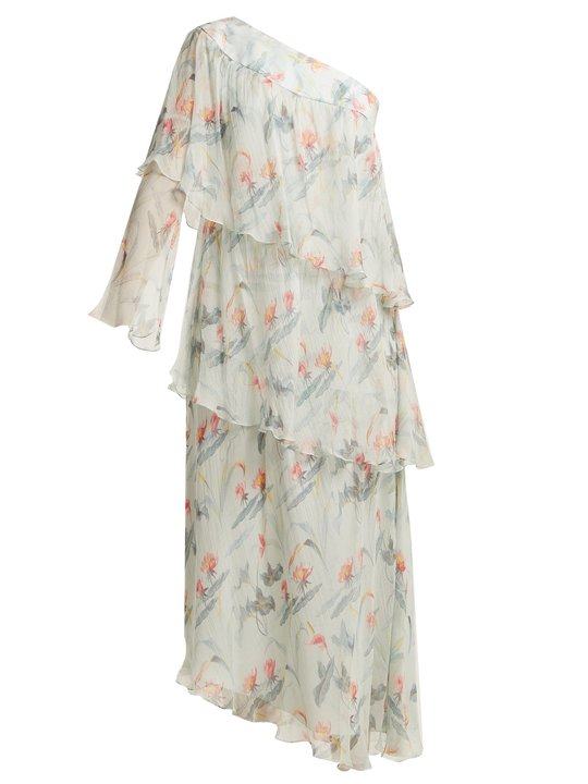 Christelle one-shoulder floral-print silk dress展示图