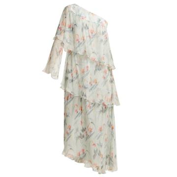 Christelle one-shoulder floral-print silk dress