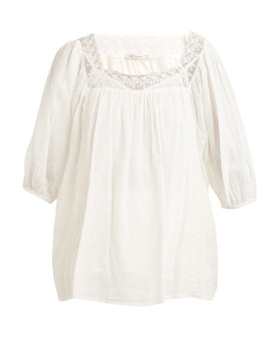 Hamilton lace-insert cotton-voile tunic top展示图