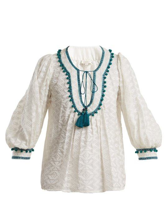 Zipzag embroidered cotton and silk-blend shirt展示图