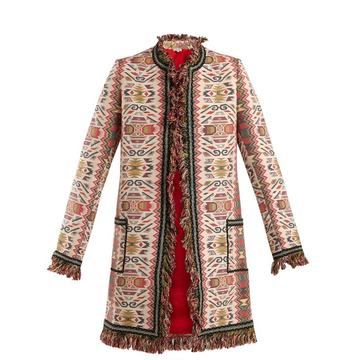 Aztec-jacquard cotton-blend coat