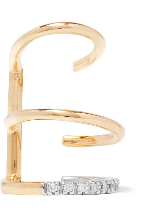 Laurel Blanc 14K 黄金、钻石、镀铑单只耳骨夹展示图