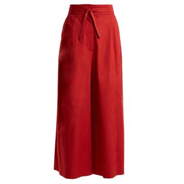 Tie-waist wide-leg cotton cropped trousers