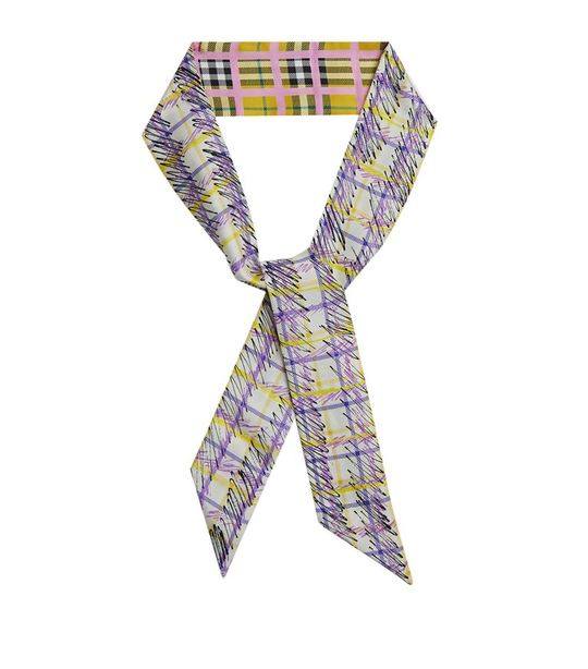 Scribble Check Slim Silk Scarf展示图