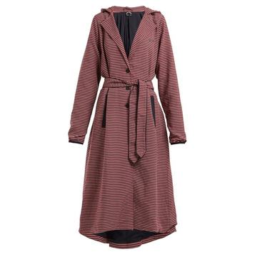 Striped hooded tie-waist linen-blend jacket