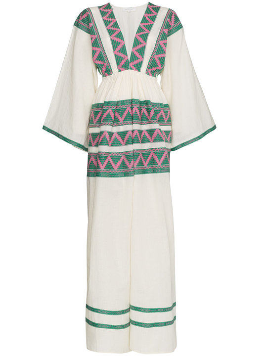 V-neck zig zag embroidered kaftan dress展示图