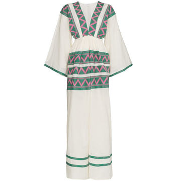 V-neck zig zag embroidered kaftan dress