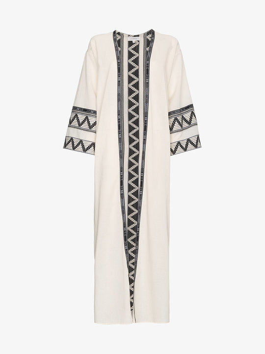 zig zag embroidered cotton kaftan jacket展示图