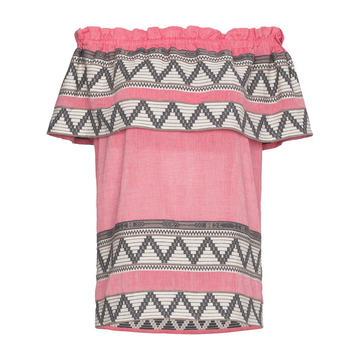 off-shoulder zig zag embroidered short sleeve top