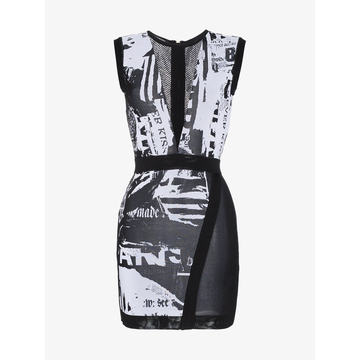 sleeveless news intarsia mini dress