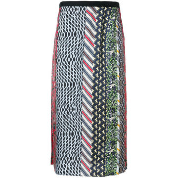 pleated multi-print skirt