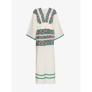 V-neck zig zag embroidered kaftan dress