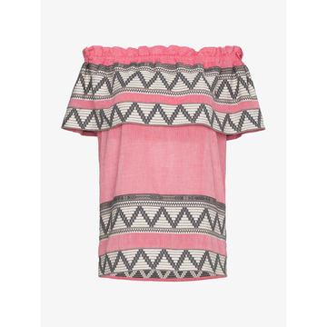 off-shoulder zig zag embroidered short sleeve top