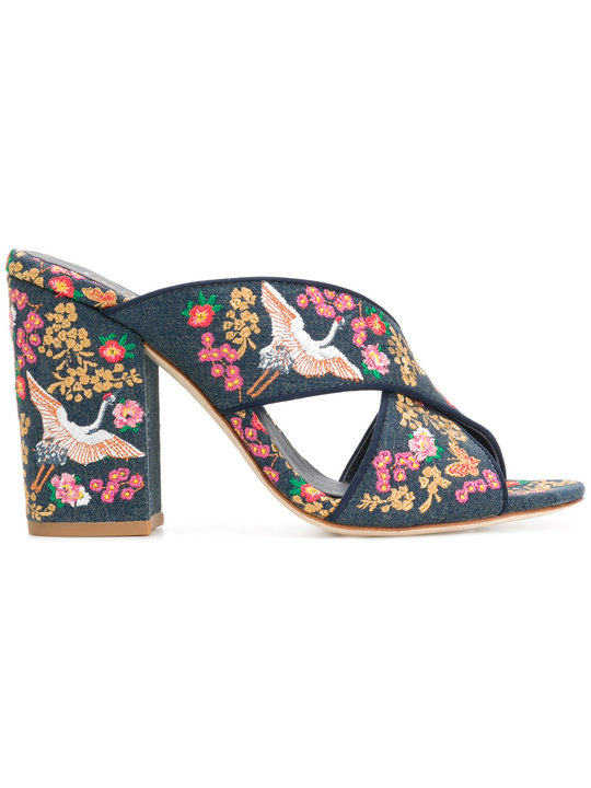 floral embroidered block heel sandals展示图