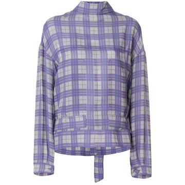 checked high neck blouse