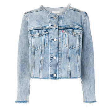 collarless denim jacket