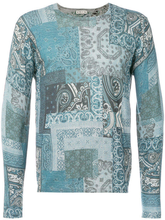 paisley print patchwork sweater展示图