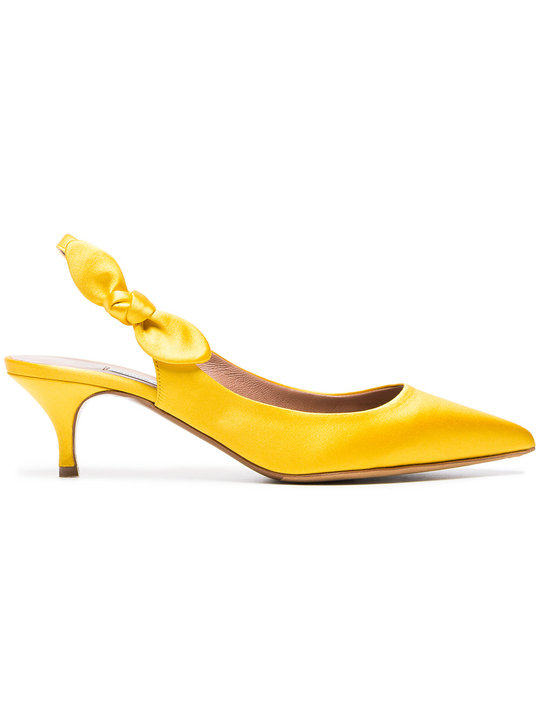 Yellow Rise 50 satin slingback pumps展示图