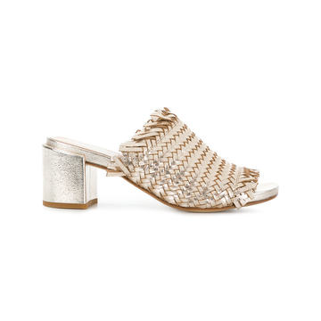 metallic woven mules