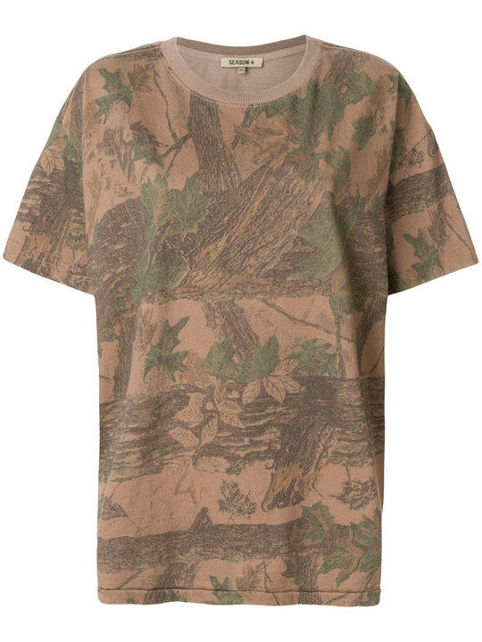 leaf print oversized T-shirt展示图