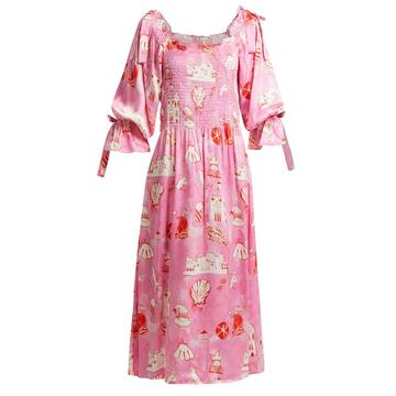 Matteo smocked silk-satin dress