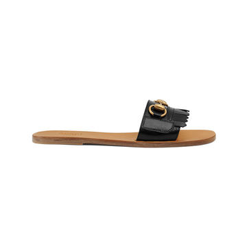 Fringe leather Horsebit slides