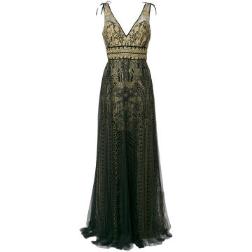 metallic embroidered gown
