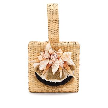 Iris seashell-embellished straw box bag