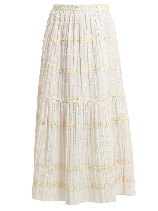 Ric-rac trimmed pleated cotton skirt展示图