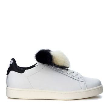 Sneaker Moa In Pelle Bianca Con Topolino In Pelliccia