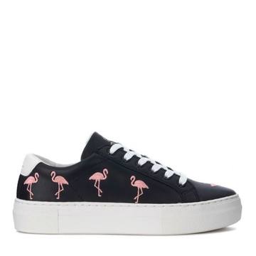 Moa Flamingo Black Leather Sneaker With Flamingos