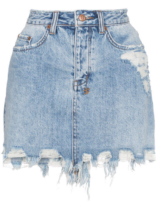 high waisted ripped denim mini skirt展示图