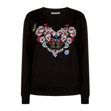 Flower Heart-Embroidered Sweatshirt