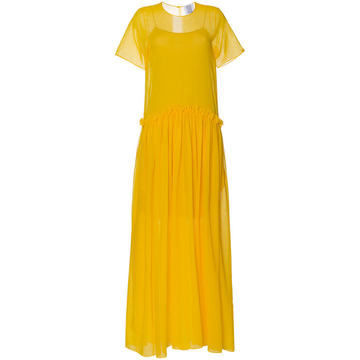 semi sheer ruffle long silk dress