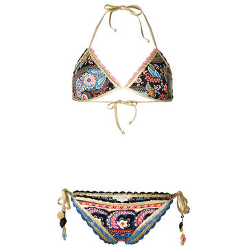 patterned embroidered trim bikini